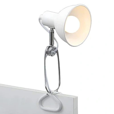 Abbildung von BRILONER Schreibtischlampe mit Kabelschalter, schwenkbar, E14 Fassung, max. 8 Watt, Klemmlampe, Klemmleuchte, Nachttischlampe, Leselicht Kinder, Bürolampe, Leselampe Bett, 30,5x11x13 cm, Weiß