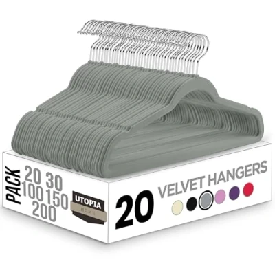 Abbildung von Utopia Home Premium Samt Kleiderbügel 20er Pack rutschfeste &amp; langlebige Grau mit 360 Grad drehbarem Haken Hochbelastbare