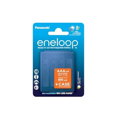 Abbildung von eneloop, AAA/Micro NI MH Akku, 4er Pack, Kapazität mit min. 800 mAh, Ready to Use Akkus, bis zu 2000 Mal wiederaufladbar, plastikfreier Verpackung, Standard, weiß