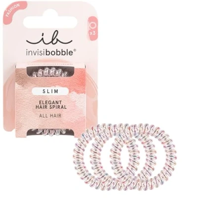 Abbildung von invisibobble Slim Vanity Fairy Haargummi elegant für Damen &amp; Mädchen, ohne Abdrücke, hoher Komfort, starker Halt, wasserabweisend, ideal feines, dünnes Haar Hochsteckfrisuren, 3 Stück