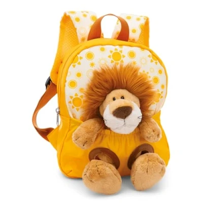 Abbildung von NICI Kinderrucksack gelb 2 in 1 mit Kuscheltier Löwe 25cm Kindergartenrucksack Mädchen &amp; Jungen Weicher Rückenbereich verstellbare Gurte 49850