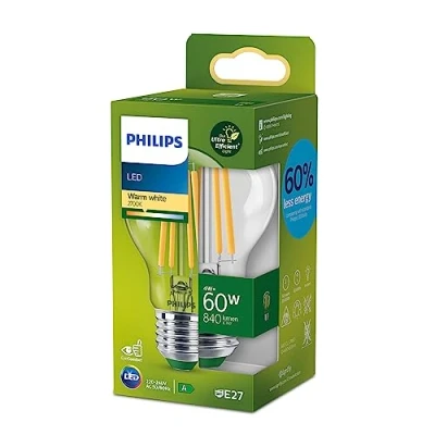 Abbildung von Philips LED Classic ultraeffiziente E27 Lampe (60 W), mit warmweißem Licht, energiesparende langer Nutzlebensdauer, Energieeffizienzklasse A