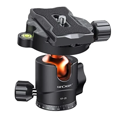 Abbildung von K&amp;F Concept KF25 Kugelkopf Stativkopf, Kamera mit 1/4 Zoll Schnellwechselplatte und Wasserwaagee, 8 kg Tragkraft, für Stativ, Einbeinstativ, Slider, Spiegelreflexkamera