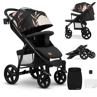 Abbildung von LIONELO Annet Plus Buggy bis 22 kg mit Liegefunktion, Kinderwagen klein zusammenklappbar Zubehör, Eva Schaum Räder, Moskitonetz, Fußdecke Getränkehalter, Korb