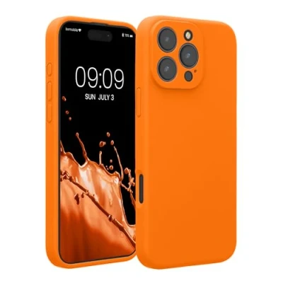 Abbildung von kwmobile Handyhülle kompatibel mit Apple iPhone 16 Pro Max Hülle gummierte Handy Case aus Silikon in Fruity Orange