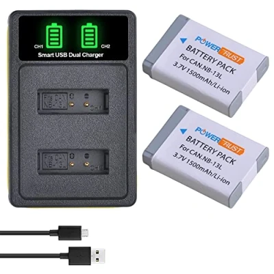 Abbildung von PowerTrust 2Pcs NB 13L Akku und Ladegerät für Canon PowerShot G7X, G7 X Mark II, III, G5X, G5 G9X, G9 G1 SX740 HS, SX720 SX620 SX730 HS