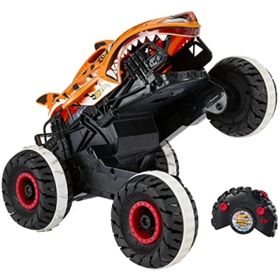 Abbildung von Hot Wheels Monster Trucks Ferngesteuertes Auto Tiger Shark, mit &#039;Terrain Stomp&#039; Technologie für tierähnliche Bewegungen, Wheelie Modus Drehen auf 2 Rädern, Spielzeug ab 4 Jahre, HGV87