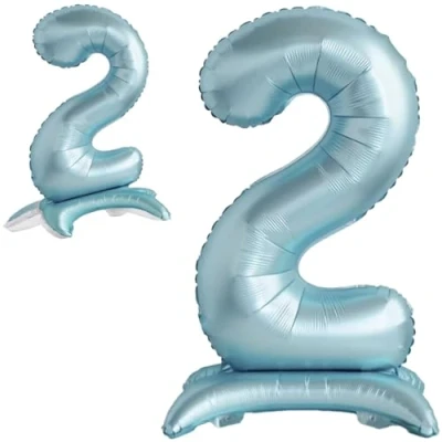 Abbildung von Luftballon 2. Geburtstag Zahl 2 Hellblau Stehende XXL Riesen Folienballon 82cm Geburtstagsdeko Jungen Ballon Deko zum Geburtstag.