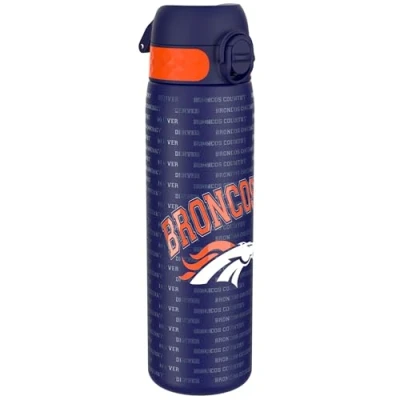Abbildung von Ion8 Stahl Trinkflasche, 600 ml, Auslaufsicher, Einhandöffnung, Sichere Verriegelung, Spülmaschinenfest, Klappdeckel, Tragegriff, Leicht zu Reinigen, Langlebig, NFL Broncos Design