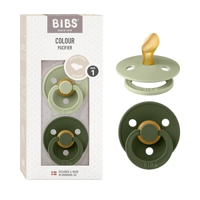 Abbildung von BIBS Colour Anatomical Schnuller 2er Pack, BPA frei Dummy Schnuller, Kiefergerechte Form. Naturkautschuk/Latex, Hergestellt in Dänemark. 0 6 Monate (2er Pack), Sage/Hunter Green