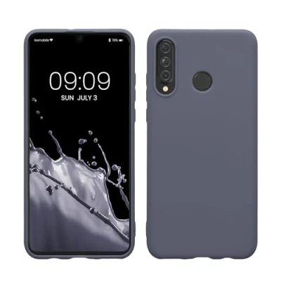 Abbildung von kwmobile Hülle kompatibel mit Huawei P30 Lite weiches TPU Silikon Case Cover geeignet für kabelloses Laden Blaugrau