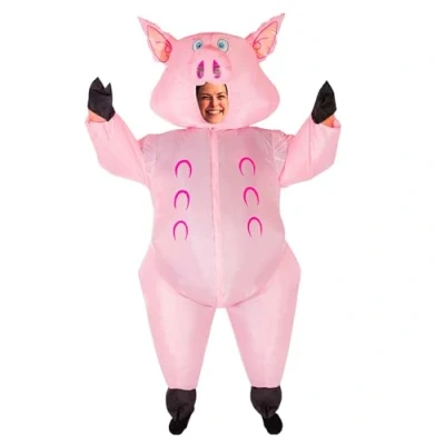 Abbildung von AirSuit® Aufblasbares Kostüm Schwein Ausgefallenes Auflbaskostüm Premium Qualität Größe Erwachsene Polyester Angenehm tragbar Resistent Mit Aufblassystem OriginalCup®