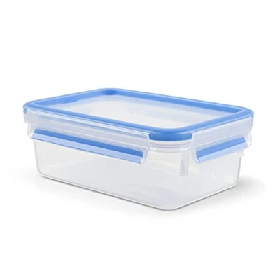 Abbildung von EMSA Clip &amp; Close Frischhaltedose, rechteckig, 1 L, mit Deckel, Aufbewahrungsbox, 100 Prozent dicht, spülmaschinen , gefrier mikrowellenfest, Transparent, Blau, Made in Germany, 508540