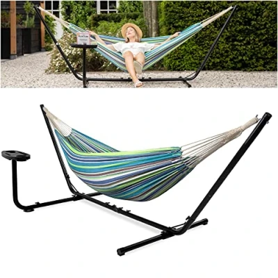Abbildung von Vita5 Hängematte mit Gestell, Hängematten Outdoor 2 Personen Tragetasche, für Garten Pool, Balkon, und Terrasse, Indoor Tragbare Doppelhängematte Ständer, 200kg Belastbarkeit
