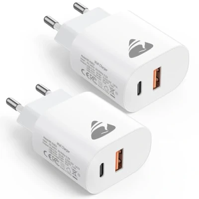 Abbildung von Aioneus 20W USB C Ladegerät, 2 Pack Stecker Netzteil iPhone Adapter Mehrfach für 16 15 14 12 Pro SE iPad Samsung S24 S23, Schnellladegerät Handy Charger Ladestecker Netzstecker