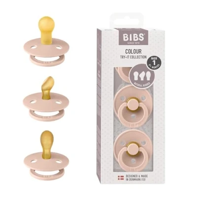 Abbildung von BIBS Colour Try It Kollektion: 3 Schnuller für die einzigartigen Bedürfnisse Ihres Babys, Kirschform, Symmetrische und Kiefergerechte Sauger. Naturkautschuk/Latex, 0+ Monate (3er Pack), Blush