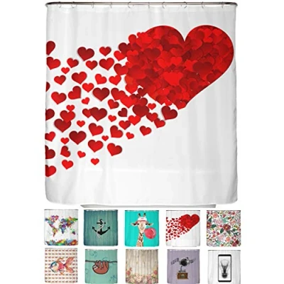 Abbildung von arteneur® Herz Anti Schimmel Duschvorhang 180x200 Recycelt mit Öko Tex Standard 100 Beschwerter Saum, Blickdicht, Wasserdicht, Waschbar, 12 Ringe &amp; E Book Reinigungs Tipps