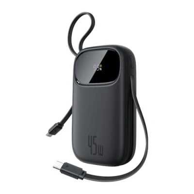 Abbildung von Baseus QPow3 Powerbank 45W 20000mAh mit 2 integriertem USB C Kabel, Power Bank PD3.0 QC4.0, 3 und 1 A, Externe Handyakkus für iPhone 16/15/14 Pro Max, iPad, Galaxy, Schwarz