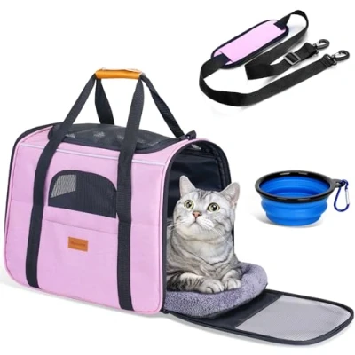 Abbildung von morpilot Transportbox Katze Katzen transportboxen, Faltbare katzentasche transporttasche, hundetragetasche Transporttasche mit Einstellbar Schultergurt katzenbox für Kleiner Hund Welpe Rosa