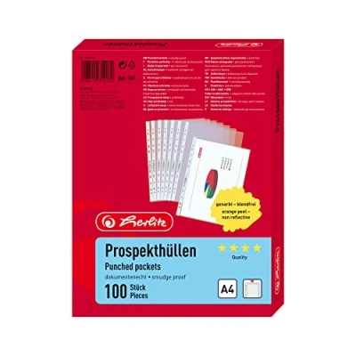 Abbildung von Herlitz 10840320 Prospekthülle A4 genarbt, Premium 100er Packung,dokumentenecht