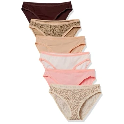 Abbildung von Amazon Essentials Damen Bikinihose aus Baumwolle (in Übergröße erhältlich), 6er Pack, Leopardenmuster/Mehrfarbig/Streifen/Tiermuster, 36