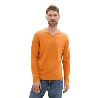 Abbildung von TOM TAILOR Herren Strickpullover mit V Ausschnitt, 36300 Pumpkin Orange Melange, XL