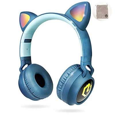 Abbildung von PowerLocus Bluetooth Kopfhörer Kinder, LED Katzenohren, 85dB Sichere Lautstärke, 5.3, Micro SD/TF, HD Stereo, Kabellose und Kabel, Kinder mit Mikrofon für Handy, Tablets, PC,Reisen