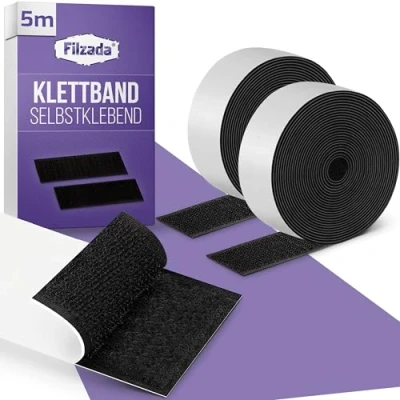Abbildung von Filzada® 5 Meter Klettband Selbstklebend schwarz 50 mm breiter Klettverschluss EXTRA Stark Selbstklebendes innen &amp; außen