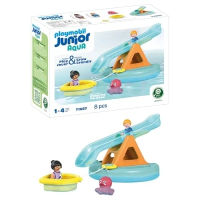 Abbildung von PLAYMOBIL JUNIOR Aqua Badeinsel mit Wasserrutsche nachhaltiges Spielzeug für Kinder ab 1 Jahr 71687