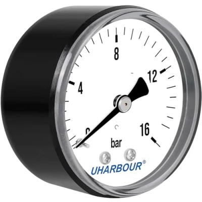 Abbildung von UHARBOUR Manometer Wasser 0 16 Bar, 1/4 Zoll, Druckluft Halterung auf der Rückseite, BSP Messinganschluss