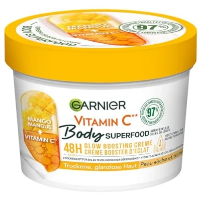 Abbildung von Garnier Nährende Körperpflege Für fahle und trockene Haut, Body Butter mit Mango Vitamin C, bis zu 48 Stunden Feuchtigkeit, Superfood, 1 x 380 ml