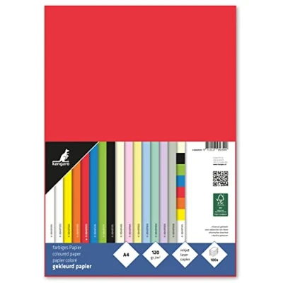 Abbildung von kangaro Tonpapier Rot DIN A4 120g/m² FSC mix 100 pack Briefpapier Bastelpapier DIY K 0043F075 29.7x21x1.5