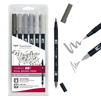 Abbildung von Tombow ABT Dual Brush Pen, Grey Colors, Stift mit zwei Spitzen, perfekt fürs Hand Lettering und Bullet Journal, wasservermalbar, 6P 6, 6er Set, 1 Stück (6er Pack)