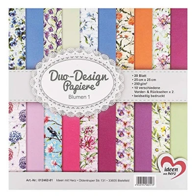 Abbildung von Ideen mit Herz Duo Design Papiere Block 20 Blatt Bastelpapier 25 x cm 250g/m² beidseitig bedruckt Designpapier, Motivpapier ideal für Scrapbooking, Basteln (Blumen 01)
