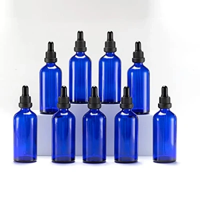 Abbildung von YIZHAO Pipettenflasche 100ml Blau, Apothekerflasche mit Pipette Glas, für Ätherisches Öl, Aromatherapie, Massage, Düfte, Labor, Kosmetik, Reisen 9 Pcs
