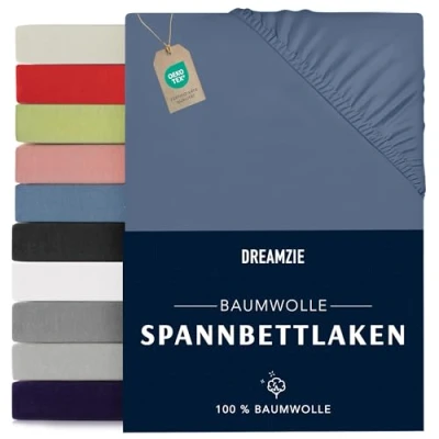 Abbildung von Dreamzie Spannbettlaken 200x200cm Baumwolle Oeko Tex Zertifiziert Blau 100% Jersey Spannbetttuch 200x200