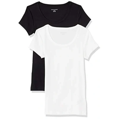 Abbildung von Amazon Essentials Damen T Shirt mit Flügelärmeln und U Ausschnitt in schmaler Passform, 2er Pack, Schwarz/Weiß, XS