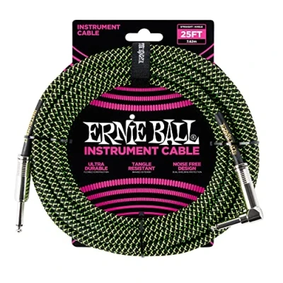 Abbildung von Ernie Ball Instrumentenkabel geflochten, gerade/gewinkelt, 7,62 m, Schwarz/Grün