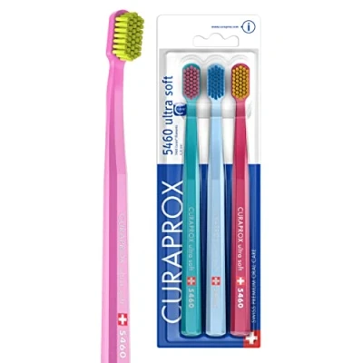 Abbildung von Curaprox Zahnbürste Set CS 5460 3er Pack Ultra Soft Handzahnbürste für Erwachsene mit super weichen CUREN Borsten Zufällige Farbe