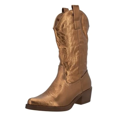 Abbildung von Elara Damen Cowboy Stiefel Biker Boots Chunkyrayan DEN928P Rosegold PU 38