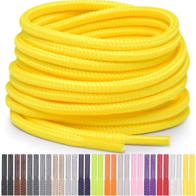 Abbildung von Miscly Schnürsenkel Rund Reißfest für Sportschuhe, Sneaker und Stiefel, Ø 4 mm (114 cm, Gelb)