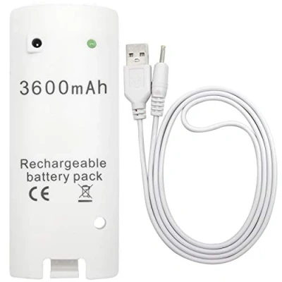 Abbildung von OSTENT 3600mAh Wiederaufladbarer Akku Pack Ladekabel für Nintendo Wii Remote Controller Farbe Weiß