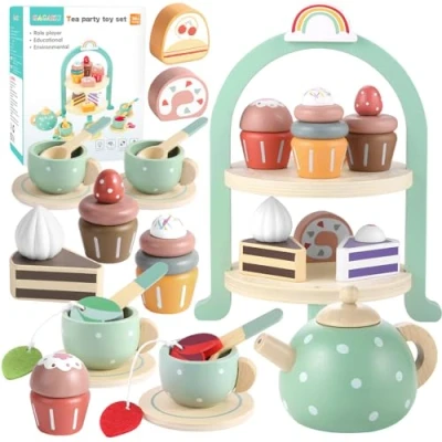 Abbildung von GAGAKU Teeservice Kinder Teeset aus Holz, Teeparty Spielküche Rollenspiele Kinderküche Zubehör Holz Kindergeschirr Geschenk für