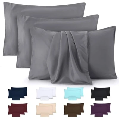 Abbildung von Utopia Bedding Kissenbezug 50x75 4er Set Kopfkissenbezug aus 100% gebürsteter Mikrofaser mit Umschlagverschluss Falten , verblassen und schmutzabweisende Kissenbezüge Grau