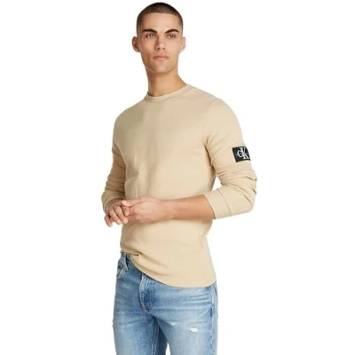 Abbildung von Calvin Klein Jeans Waffle Langarmshirt, Herren, Größe: XXS, Pale khaki