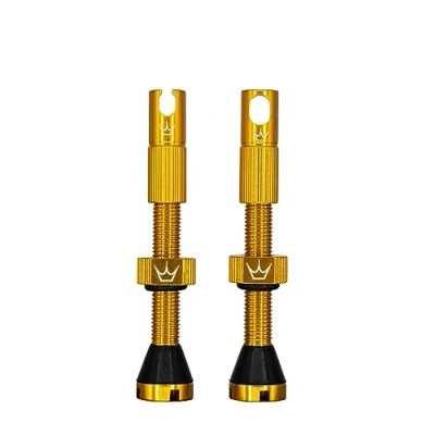 Abbildung von Peaty&#039;s X Chris King MK2 Tubeless Ventil Presta Integrierter Speichenschlüssel &amp; Ventilkernentfernungskappen, Mountainbike, Rennrad Fahrrad Reifen, Kompatibel einfügen, 7075 Aluminium 42mm Gold