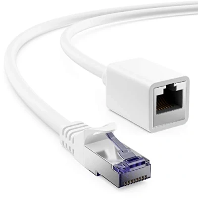 Abbildung von deleyCON 2m CAT7 Patchkabel Verlängerung für Ethernet LAN Netzwerkkabel CAT 7 Rohkabel mit RJ45 Stecker auf Buchse S/FTP Kupfer PiMF 600 MHz Weiß