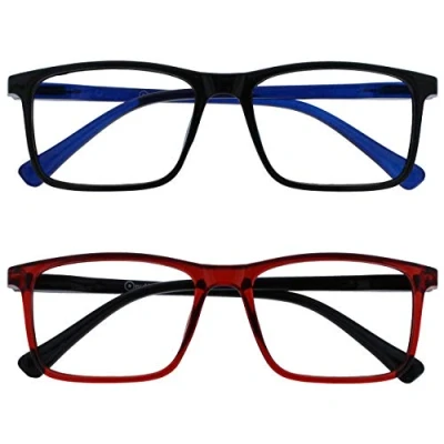 Abbildung von OPULIZE Ink Lessebrille 2er Pack Groß Rechteckig Rahmen Federscharniere Kratzfest Schwarze Rot Herren Damen RR4 1Z +2.00