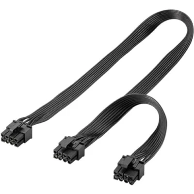 Abbildung von goobay 60000 Netzteil Kabel 8 Pin Buchse auf Dual 6+2 Stecker für PCIe, Stromkabel zum Anschluss von dualen 6 und Grafikkarten, PCI Express Grafikkarten Stromkabel, Gelb Schwarz, 2x 23cm