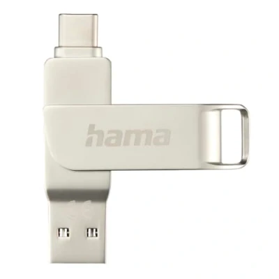 Abbildung von Hama USB Stick, 64GB, C 3.1/3.0, A (Speicherstick, Stick 3.0, 3.1, Datenspeicher, A, klein, Ultra schnell, 70MB/s, Drehmechanismus, universal, Metall) Silber